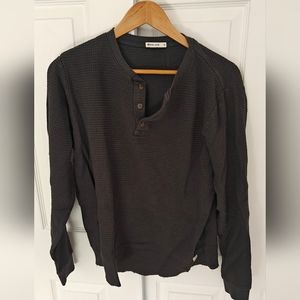 Marine Layer Box Waffle Henley Long Sleeve - Mens Medium Black